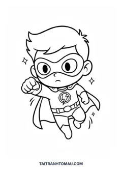 Tranh tô màu Siêu Nhân chibi cute siêu nhân chibi đang bay