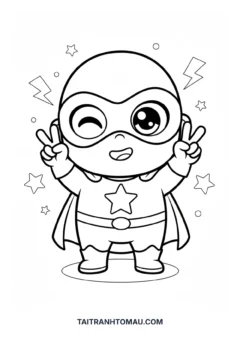 Tranh tô màu siêu nhân chibi chiến thắng