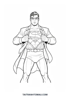 Tranh tô màu Siêu Nhân Superman bên xe hơi biến hình