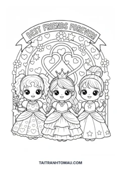 Tranh tô màu 3 công chúa chibi