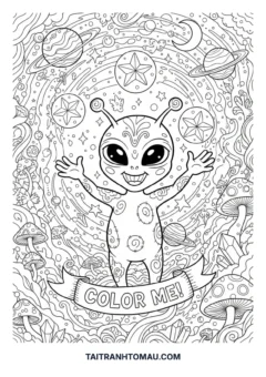 Tranh tô màu alien chơi đùa