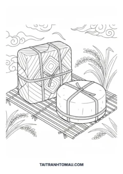Tranh tô màu bánh chưng bánh dày