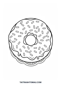 Tranh tô màu thức ăn ngon miệng bánh donut phủ socola