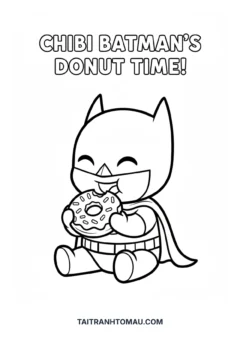 Tranh tô màu Batman Chibi ăn bánh