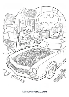 Tranh tô màu Batman sửa xe