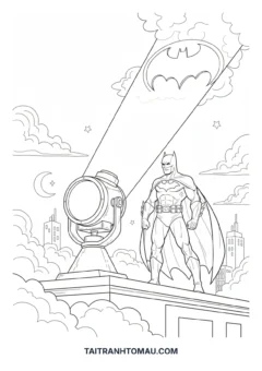 Tranh tô màu Batman và đèn hiệu dơi