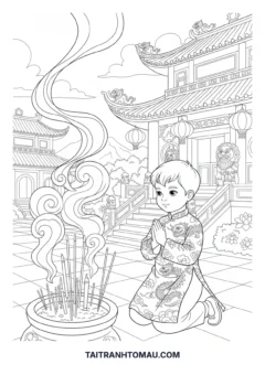 Tranh tô màu đi lễ chùa