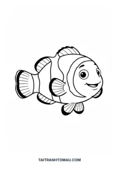 Tranh Tô Màu Động Vật Dưới Biển Cute, cá hề Nemo sọc cam.