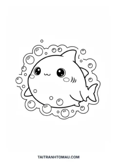 Tranh tô màu cá mập cute chibi tròn vo ngộ nghĩnh