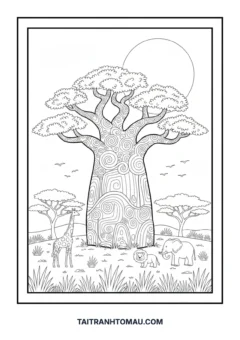 Tranh tô màu cây Baobab châu Phi