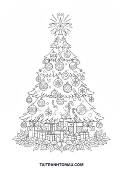 Tranh tô màu cây thông Noel