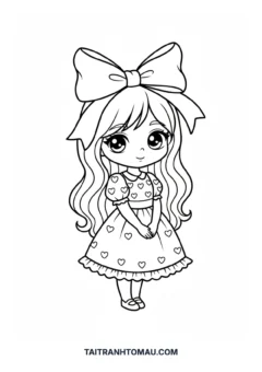 Tranh tô màu Chibi cài nơ to