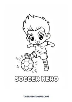 Tranh tô màu Chibi bé trai đá bóng