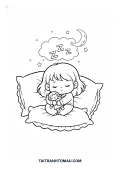 Tranh tô màu Chibi đang ngủ