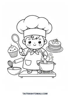 Tranh tô màu Chibi đầu bếp nhí