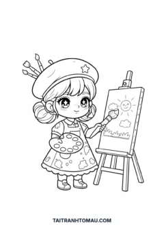 Tranh tô màu Chibi họa sĩ nhí