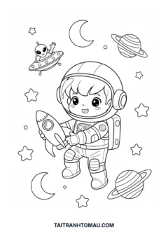 Tranh tô màu Chibi phi hành gia