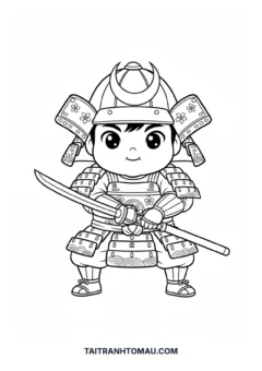 Tranh tô màu anime chibi cute chibi samurai Nhật Bản