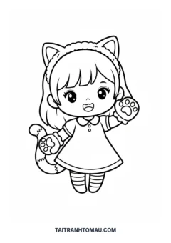 Tranh tô màu anime chibi cute chibi tai mèo