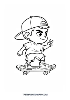 Tranh tô màu Chibi trượt ván