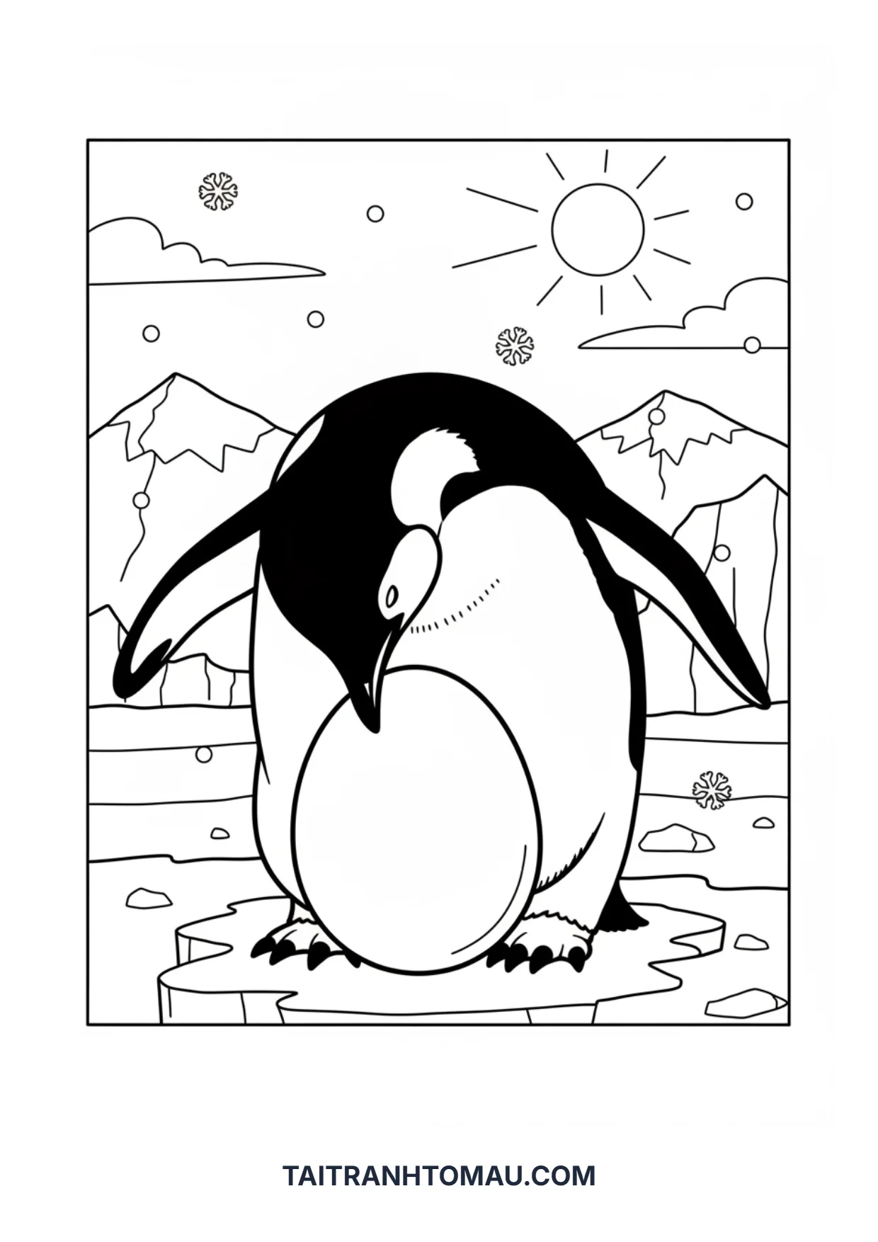 100+ Cute Penguin Coloring Pages for Kids (Free A4 Printable) 7 Father penguin incubating an egg coloring page