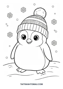 Tranh tô màu chim cánh cụt cute chim cánh cụt đội mũ