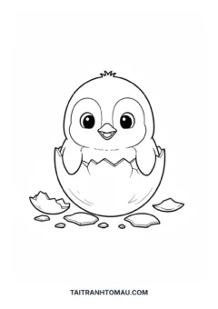 Tranh tô màu chim cánh cụt cute chim cánh cụt nở từ trứng