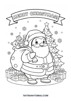 Tranh tô màu chim cánh cụt Noel
