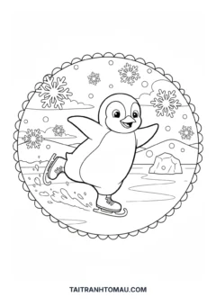 Tranh tô màu chim cánh cụt cute chim cánh cụt trượt băng
