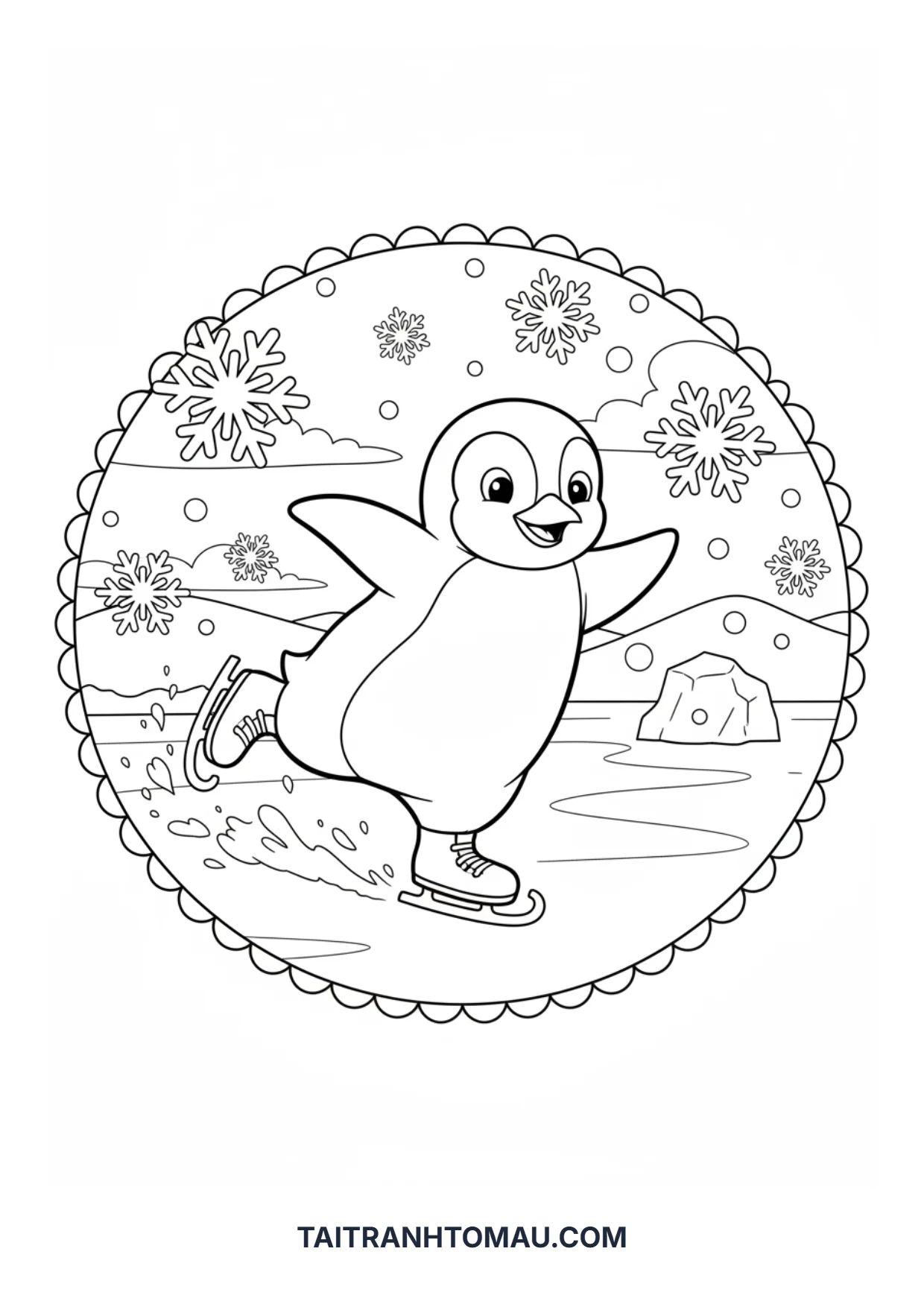 100+ Cute Penguin Coloring Pages for Kids (Free A4 Printable) 4 Penguin figure skating on ice coloring page