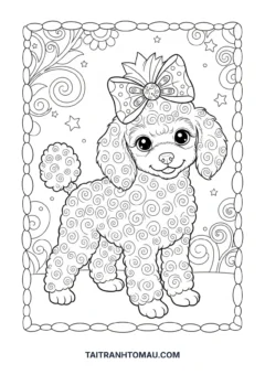Tranh tô màu chó Poodle lông xoăn