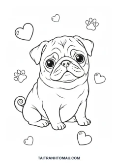 Tranh tô màu chó con cute chó Pug con mặt xệ