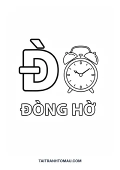 Tranh tô màu chữ Đ cái đồng hồ