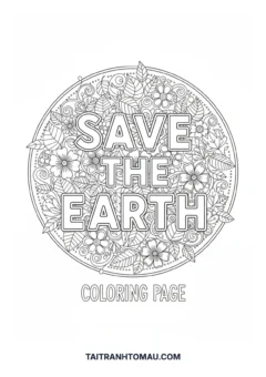 Tranh tô màu chữ Save The Earth