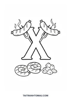 Tranh tô màu chữ X xúc xích