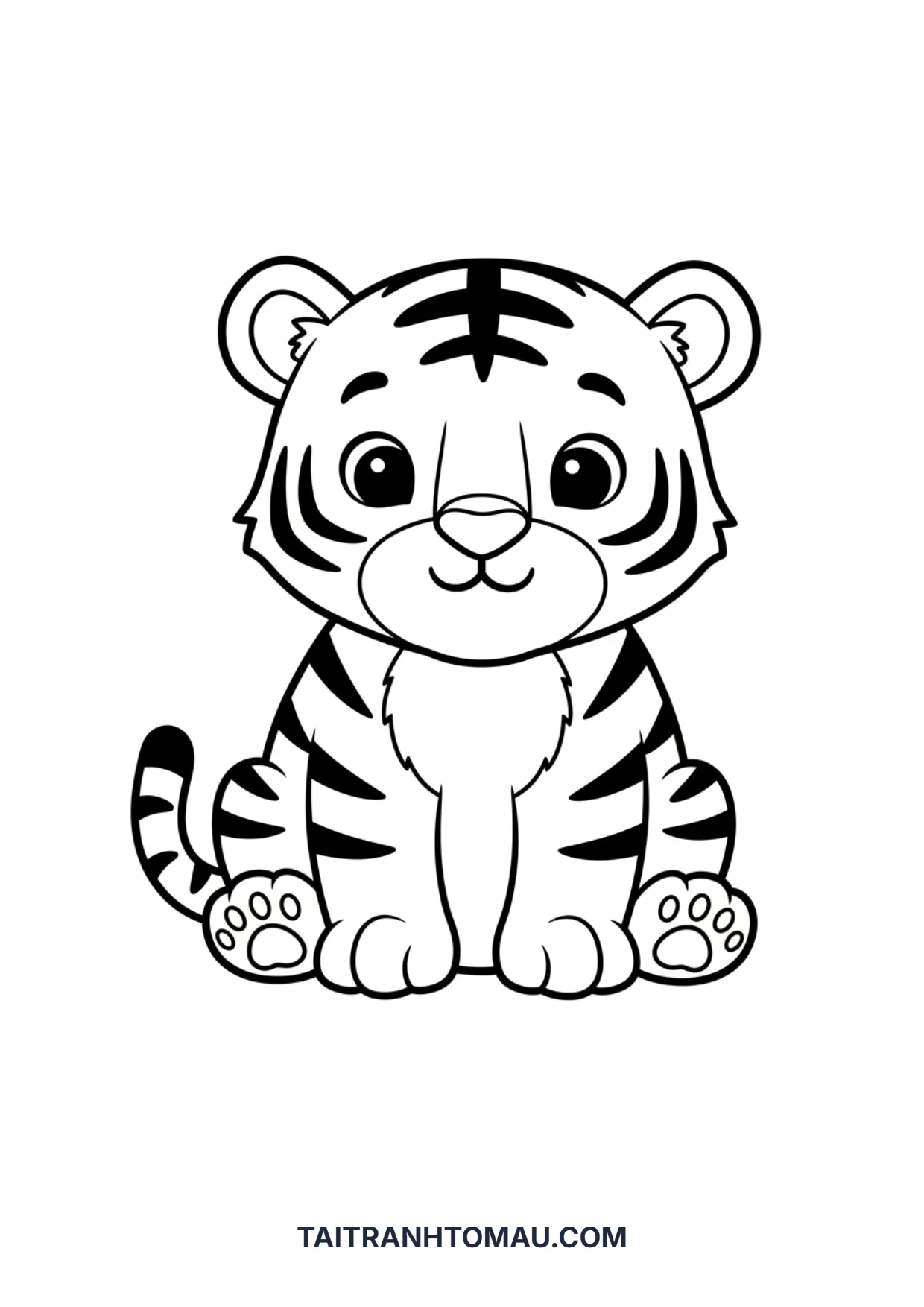 Tranh tô màu hổ con ngồi chơi dễ thương Tranh tô màu con hổ con cute cho bé