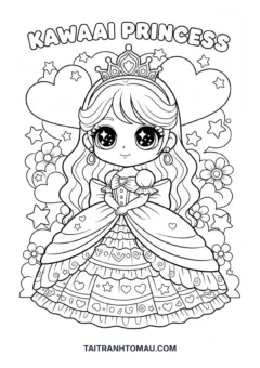 Tranh tô màu công chúa đẹp nhất phiên bản chibi siêu cute