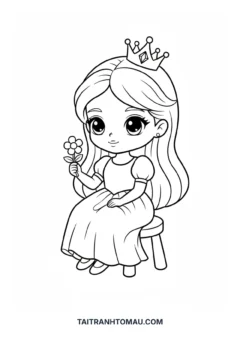 Tranh tô màu công chúa Chibi ngồi ghế