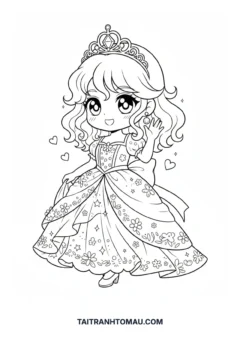 Tranh tô màu anime chibi cute công chúa chibi váy xòe