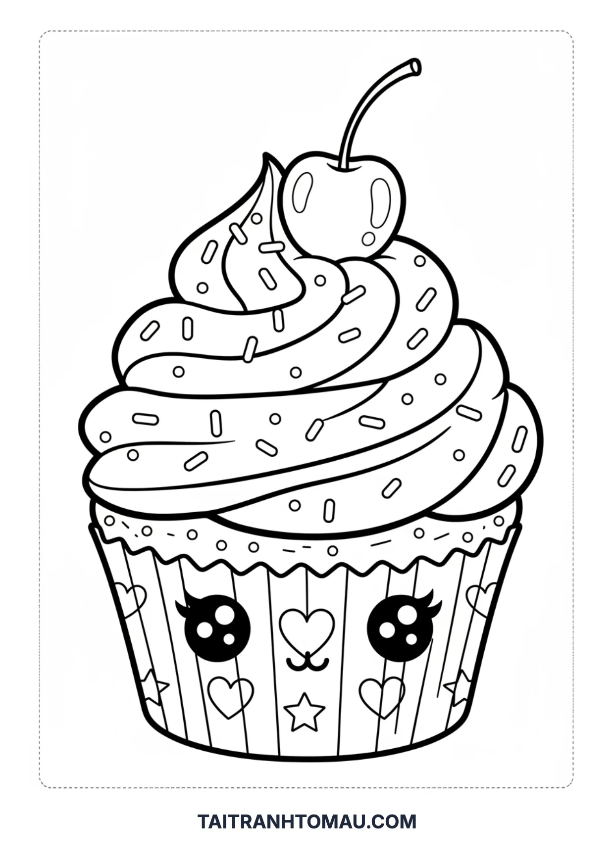 Tranh tô màu bánh Cupcake kem dâu Tranh tô màu bánh Cupcake kem dâu tây ngọt ngào