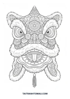 Tranh tô màu Trung thu đẹp nhất đầu lân trung thu