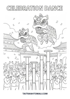 Tranh tô màu đội múa lân