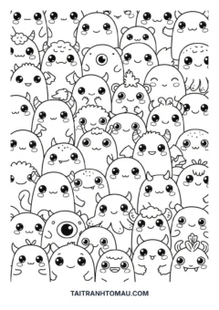 Tranh tô màu sáng tạo doodle quái vật cute