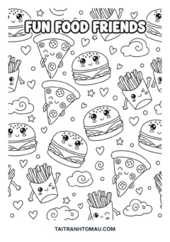 Tranh tô màu doodle thức ăn nhanh