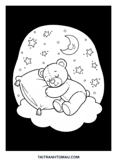 Tranh tô màu gấu cute gấu bông đang ngủ