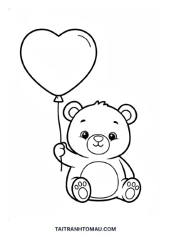 Tranh tô màu gấu cute gấu cầm bóng bay