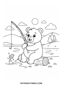 Tranh tô màu gấu đi câu cá