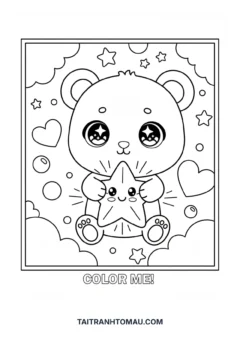 Tranh tô màu gấu chibi mắt to