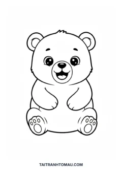 Tranh tô màu gấu cute gấu con cười tươi