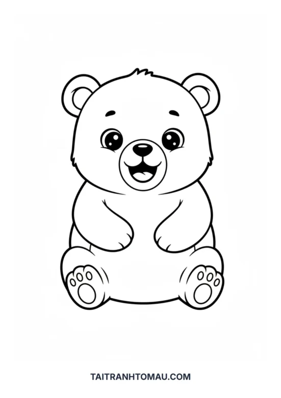 Tranh tô màu gấu cute gấu con cười tươi